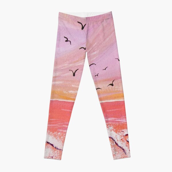 Stunning pink beach in traditional gouache Leggings