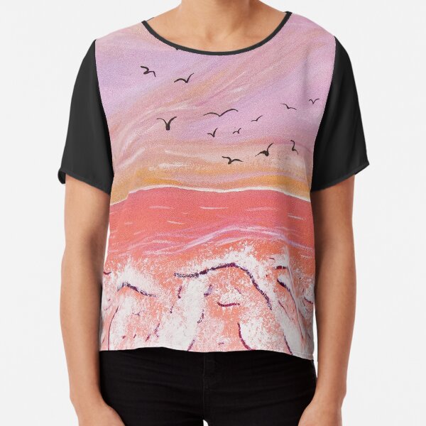 Superbe plage rose en gouache traditionnelle Top mousseline