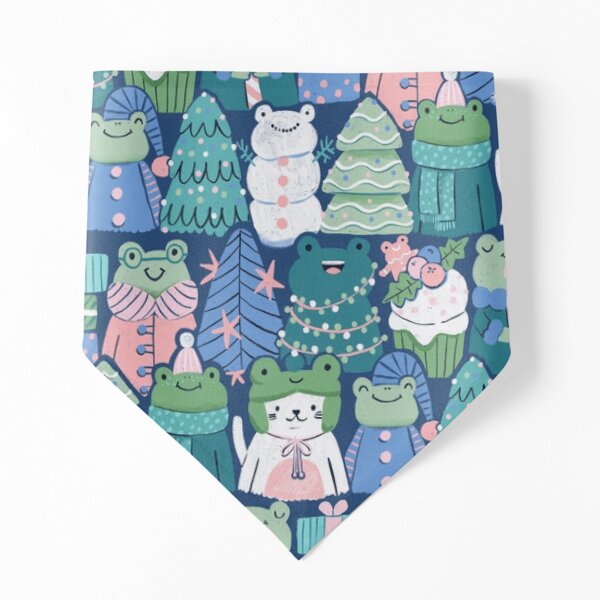 Merry Christmas amphibians. Frogs. Snowman, deer cupcake, holiday tree and a cat in a hat. Pet Bandana