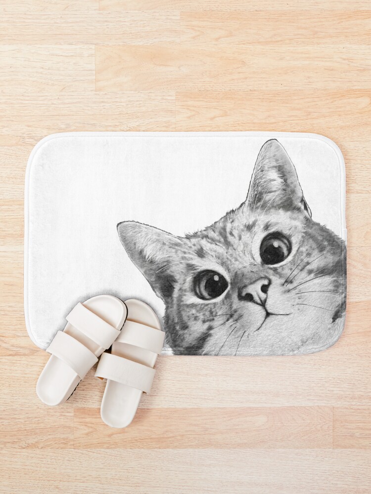 sneaky cat Bath Mat for Sale by lauragraves
