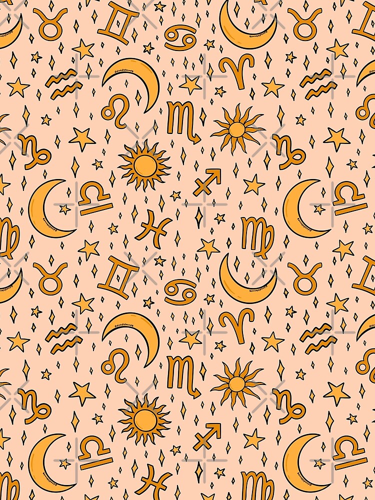Thumbnail 5 of 5, Graphic T-Shirt, Zodiac Sun and Star Print in Cream designed and sold by doodlebymeg.