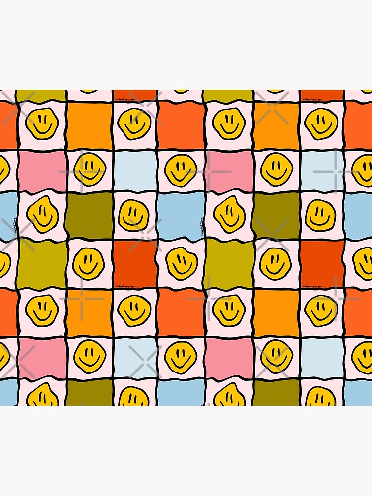 Rainbow Smiley Checkered Print by doodlebymeg