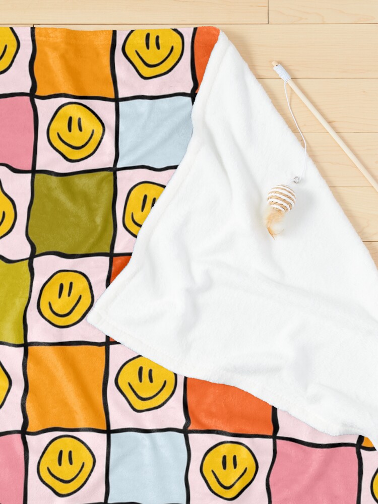 Alternate view of Rainbow Smiley Checkered Print Pet Blanket