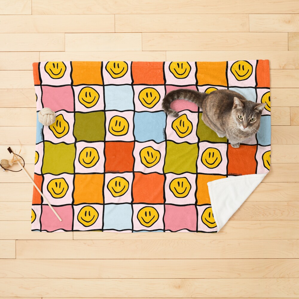 Rainbow Smiley Checkered Print Pet Blanket