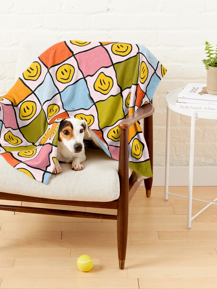 Alternate view of Rainbow Smiley Checkered Print Pet Blanket