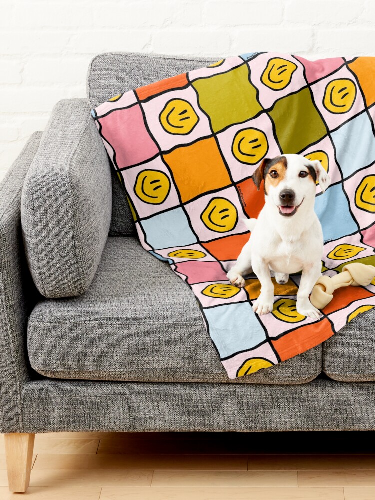 Alternate view of Rainbow Smiley Checkered Print Pet Blanket