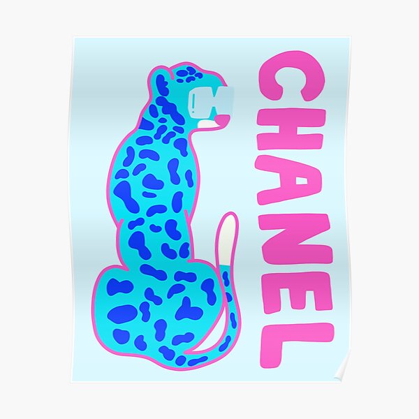blue leopard with glasses with pink backround Poster