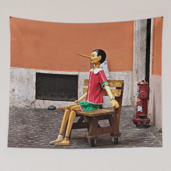 Item preview, Pinocchio Marionette Sitting on Street Bench, Rome Italy designed and sold by Anna Lemos.