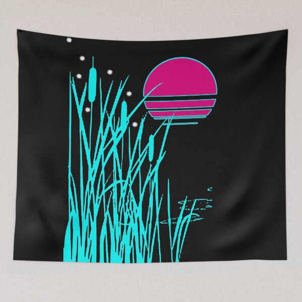 Item preview, Cat Tail Pond Moon Star Wet Turquoise Fuchsia designed and sold by montezwalls.