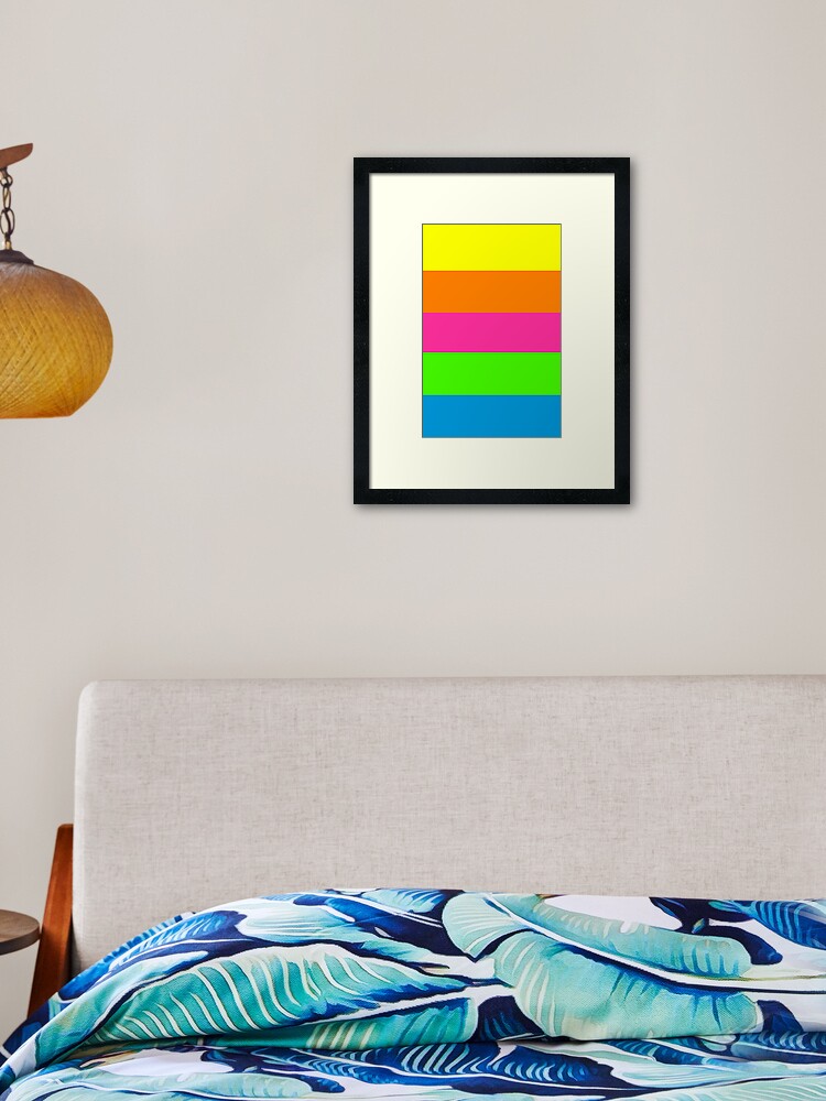 PLAIN SOLID NEON FLUORESCENT RAINBOW STRIPES 5 COLORS  Framed Art Print  for Sale by ozcushions