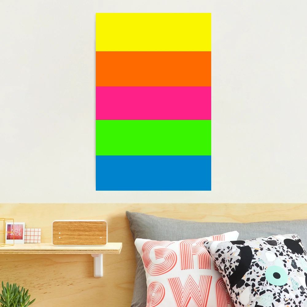 PLAIN SOLID NEON FLUORESCENT RAINBOW STRIPES 5 COLORS | Poster