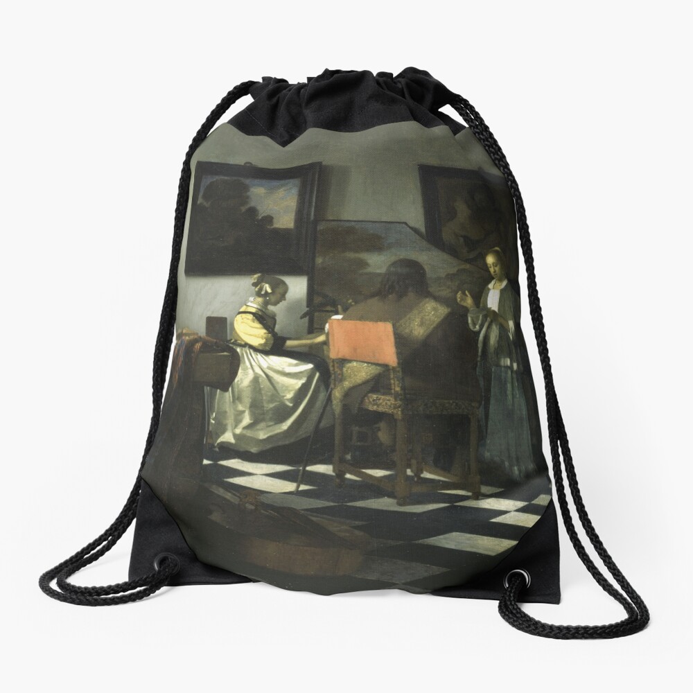 Stolen Art - The Concert by Johannes Vermeer Drawstring Bag