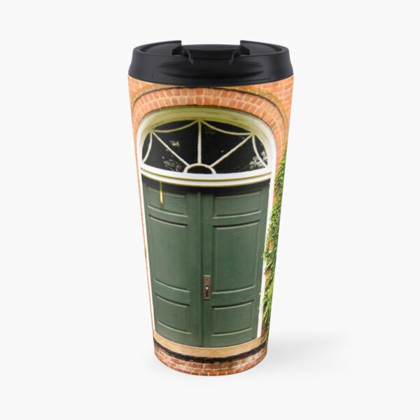 Red Brick Green Door Building with Ivy Travel Mug