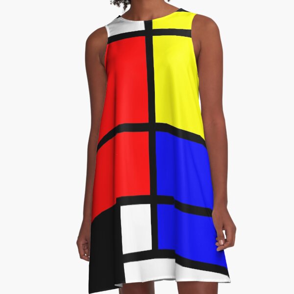 Mondrian style art deco design in basic colors A-Line Dress