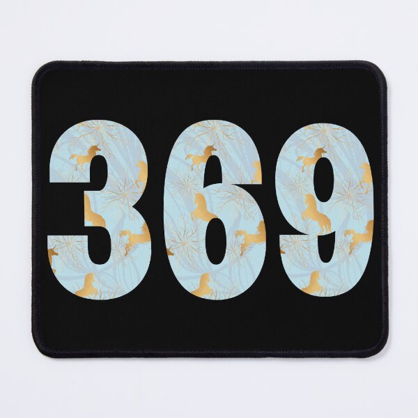 Item preview, Tesla magic manifesting numbers with golden unicorns leaping on a magical blue background designed and sold by Mary Egan.