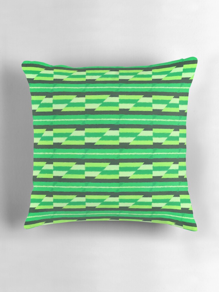 Thumbnail 3 of 4, Pillow, Colorful Green Abstract Geometric Stripes Pattern designed and sold by Zeph1.