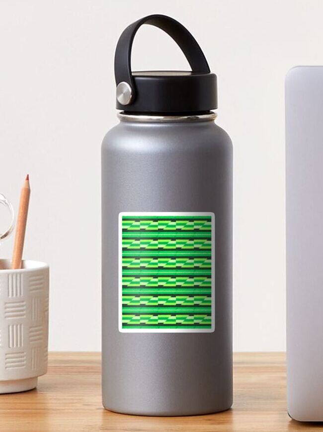 Thumbnail 1 of 3, Sticker, Colorful Green Abstract Geometric Stripes Pattern designed and sold by Zeph1.