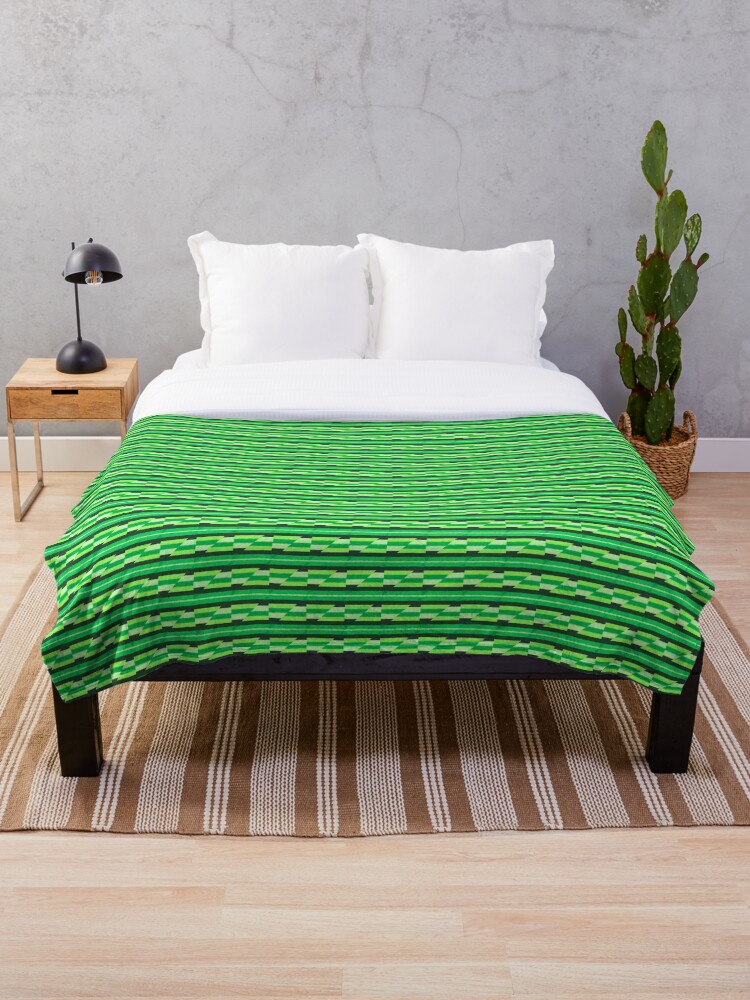Thumbnail 1 of 6, Throw Blanket, Colorful Green Abstract Geometric Stripes Pattern designed and sold by Zeph1.