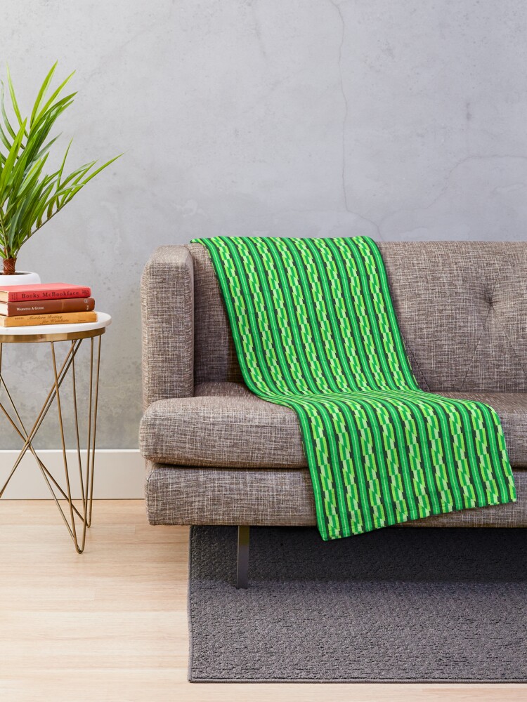 Thumbnail 2 of 6, Throw Blanket, Colorful Green Abstract Geometric Stripes Pattern designed and sold by Zeph1.
