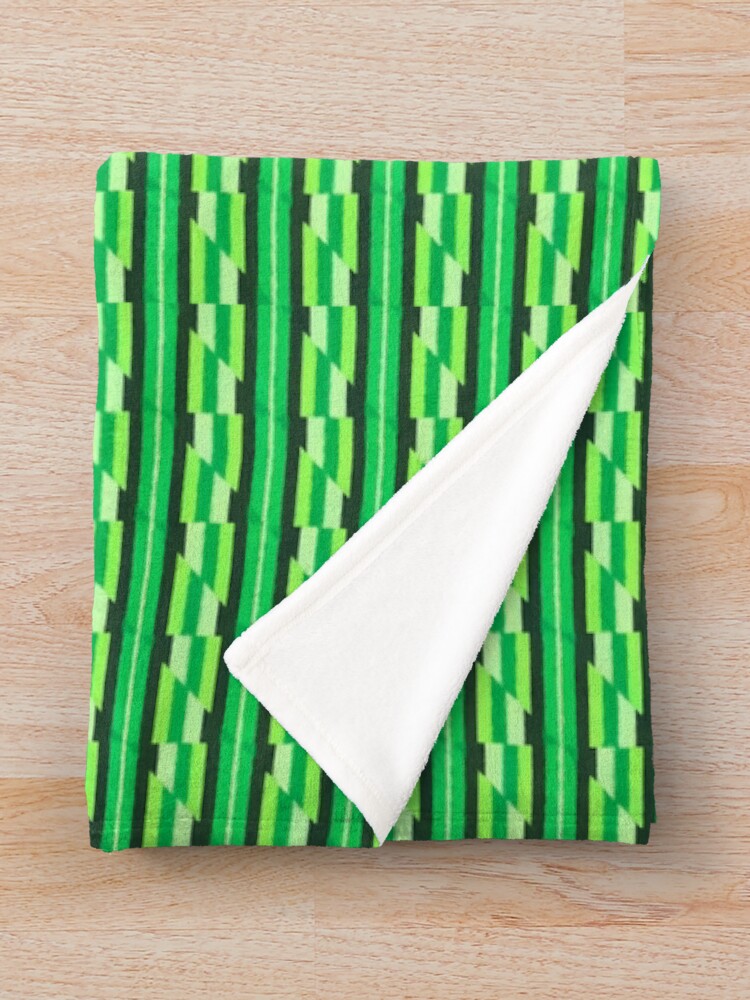 Thumbnail 3 of 6, Throw Blanket, Colorful Green Abstract Geometric Stripes Pattern designed and sold by Zeph1.