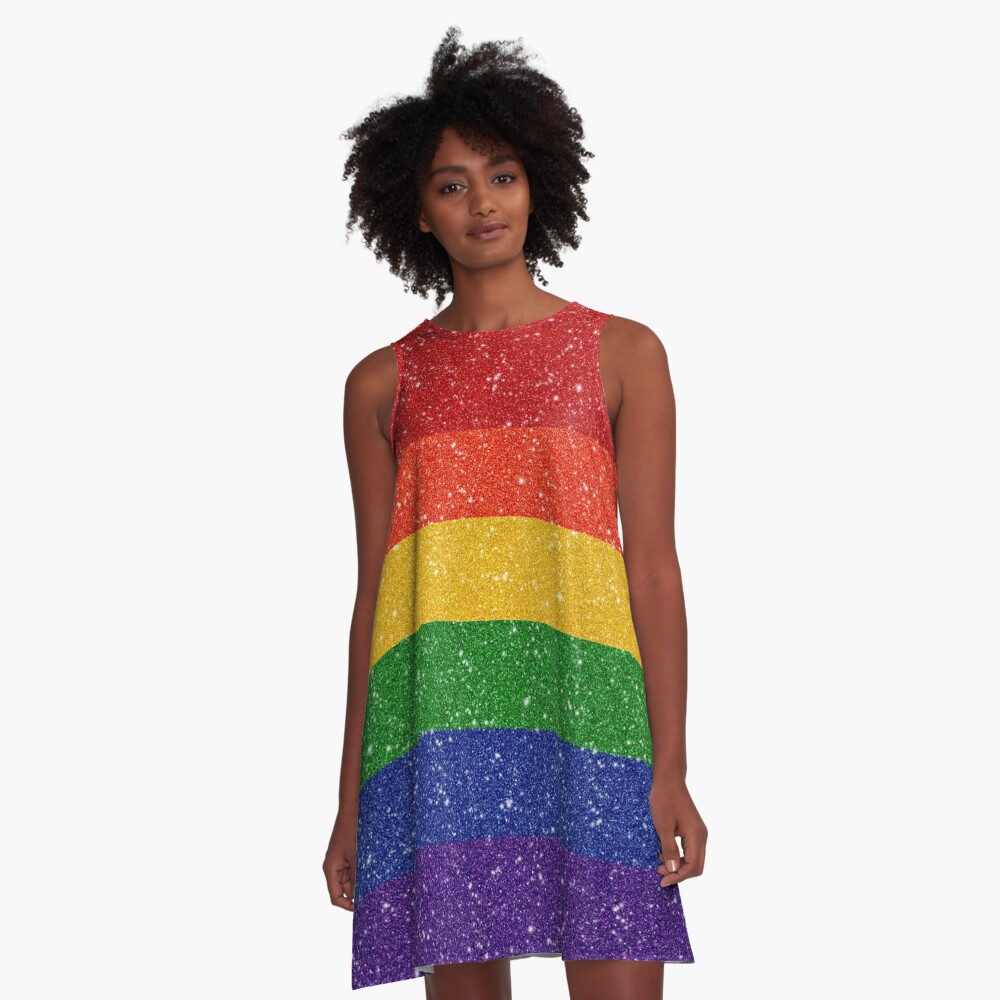 Faux Glitter Rainbow Pride Flag A-Line Dress