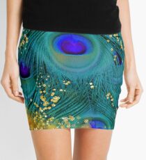 Dreamy peacock feathers, teal and purple, glimmering gold Mini Skirt