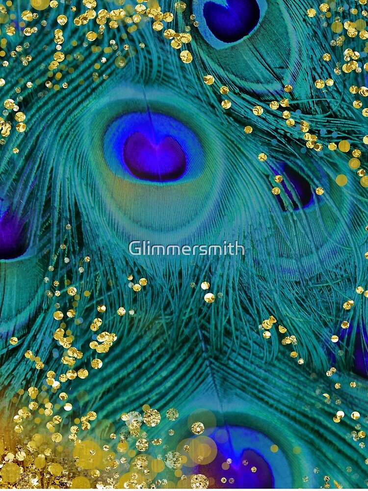 Dreamy peacock feathers, teal and purple, glimmering gold by Glimmersmith