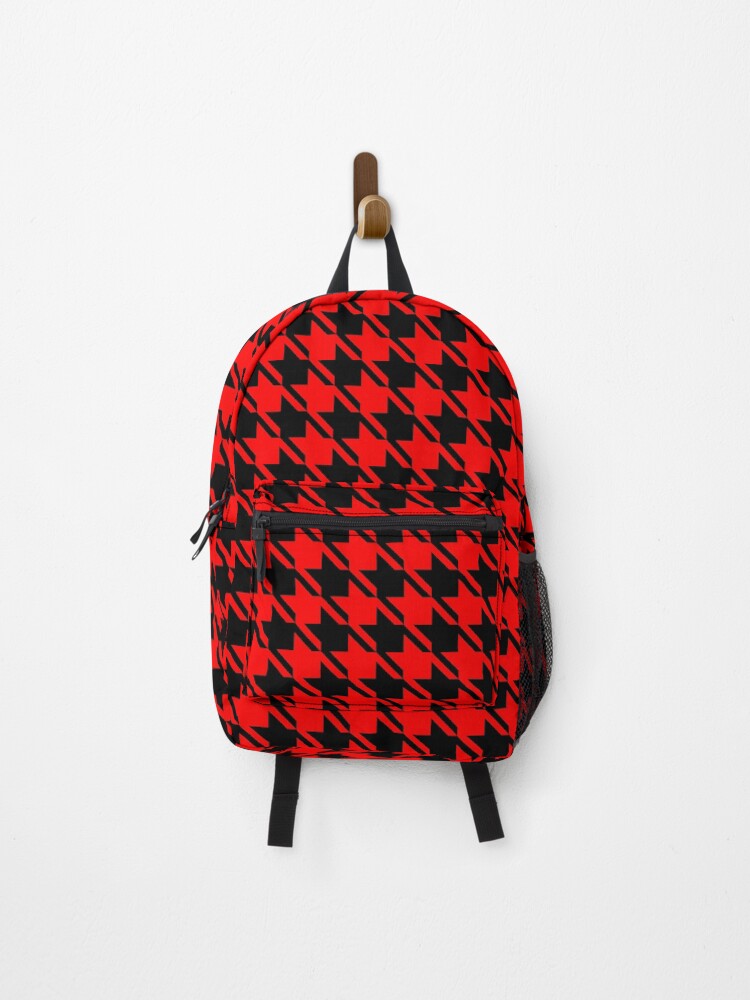 Red and black store checkered backpack