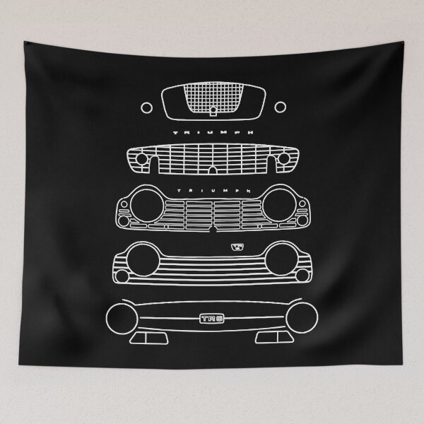 Item preview, Triumph TR evolution classic 1950s-1960s British sports cars white outline graphic designed and sold by CleopatraLopes.
