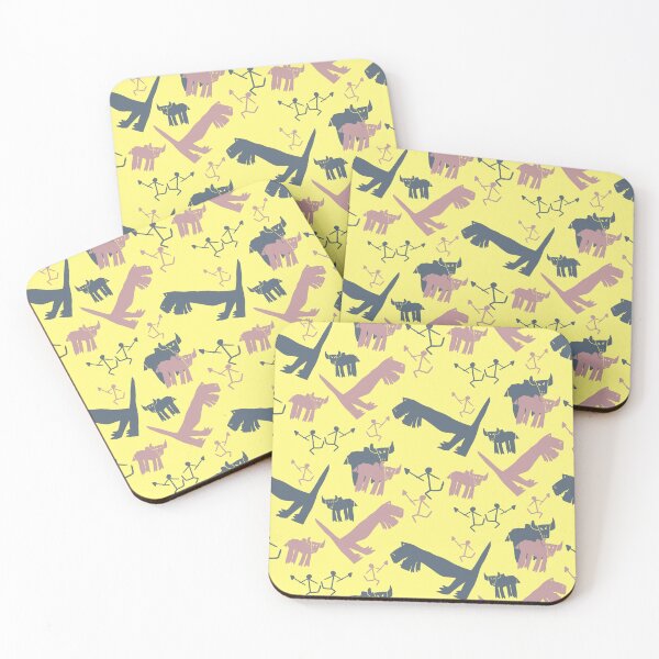 Item preview, Bisons, hunters and dinosaurs - Mocha yellow background designed and sold by MaddaMom.