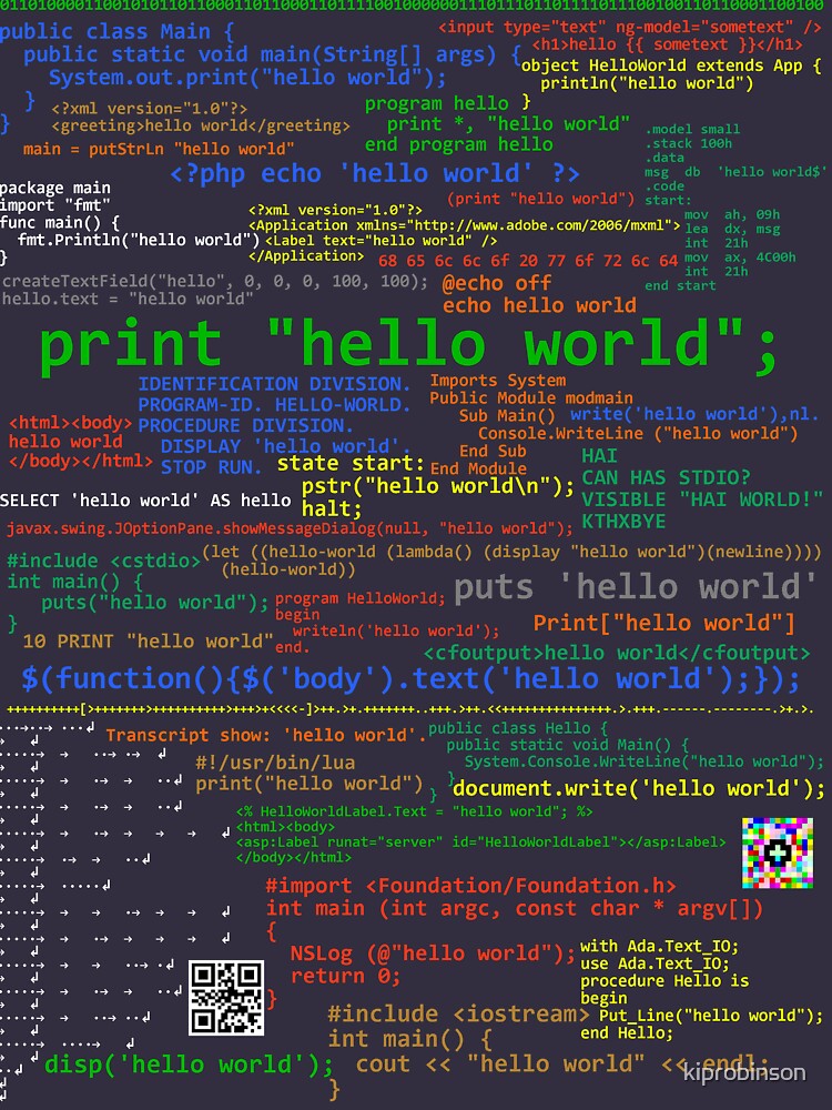 Hello World - Many Programming Languages (dark) by kiprobinson