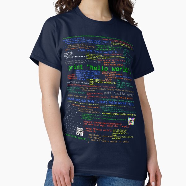 Aperçu de l'œuvre Hello World - Nombreux langages de programmation (sombre) créée et vendue par kiprobinson.