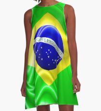 Brazil Flag Waving Silk Fabric A-Line Dress