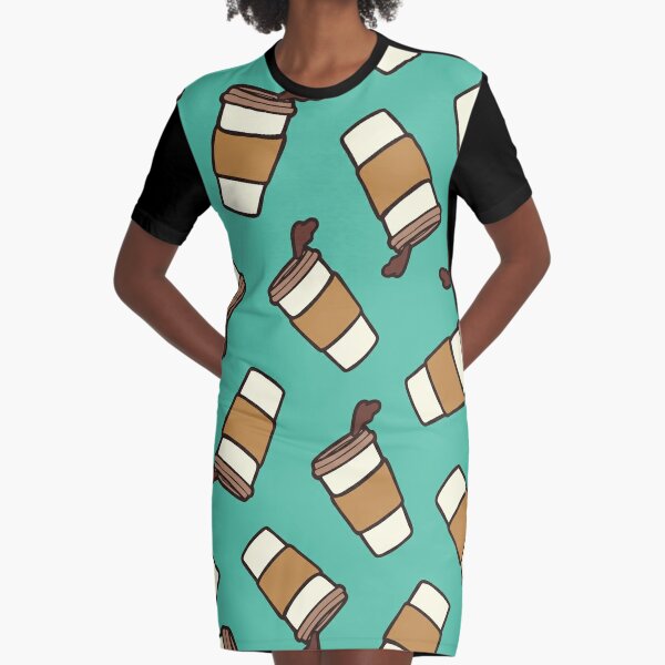 Take it Away Coffee Pattern Graphic T-Shirt Dress