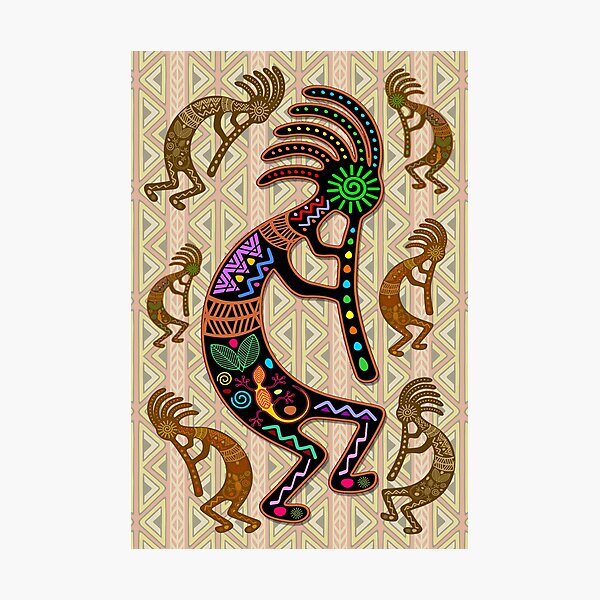 Item preview, Kokopelli Rainbow Colors on Tribal Pattern  designed and sold by BluedarkArt.
