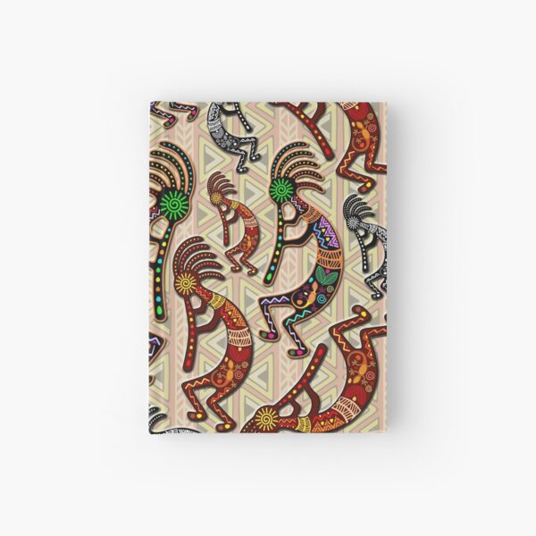 Kokopelli Rainbow Colors on Tribal Pattern Hardcover Journal