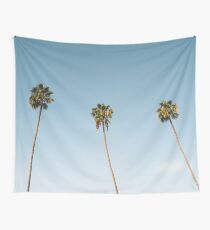 Three Palm Trees Blue Sky California Wall Tapestry