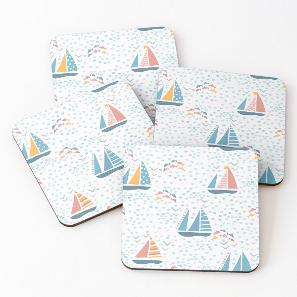 Item preview, Sailing boats and dolphins on sea pattern designed and sold by pocketgraphic.