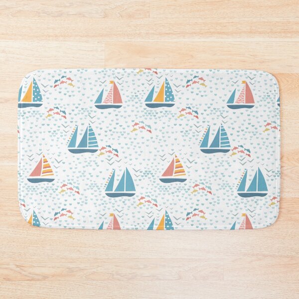 Item preview, Sailing boats and dolphins on sea pattern designed and sold by pocketgraphic.