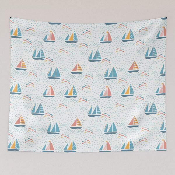 Item preview, Sailing boats and dolphins on sea pattern designed and sold by pocketgraphic.