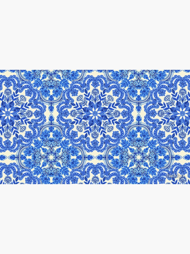 Cobalt Blue & China White Folk Art Pattern by micklyn