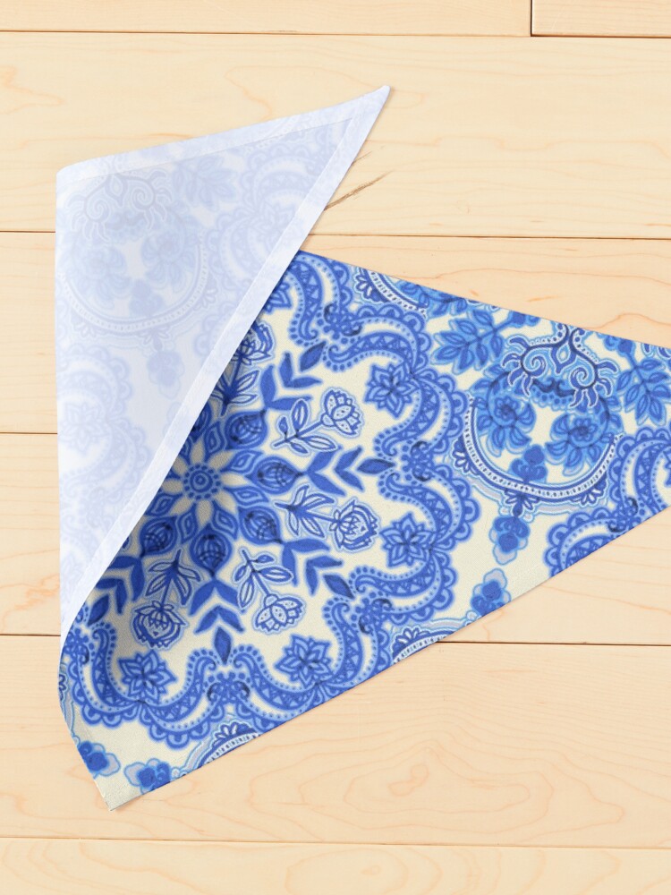 Alternate view of Cobalt Blue & China White Folk Art Pattern Pet Bandana