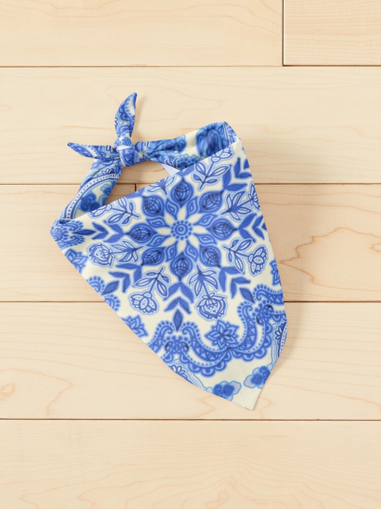 Alternate view of Cobalt Blue & China White Folk Art Pattern Pet Bandana