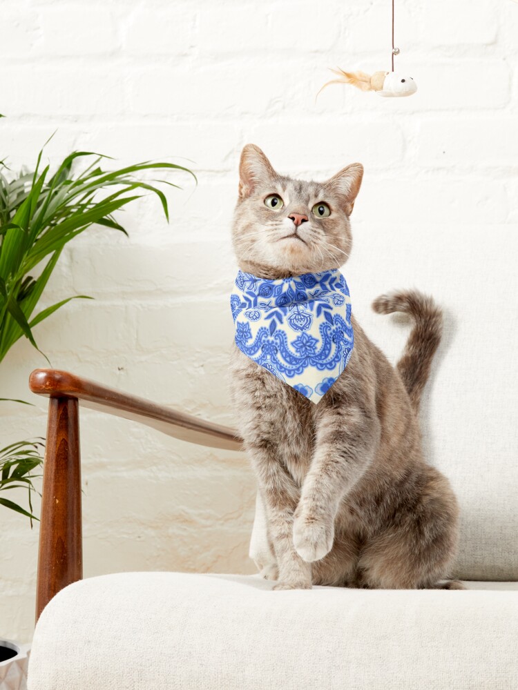 Alternate view of Cobalt Blue & China White Folk Art Pattern Pet Bandana