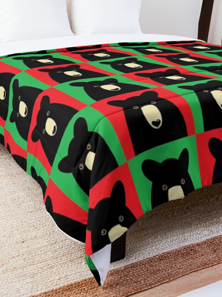 Alternate view of BLACK BEAR ON RED & GREEN Comforter