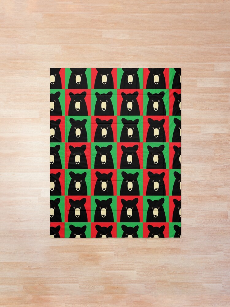 Alternate view of BLACK BEAR ON RED & GREEN Comforter