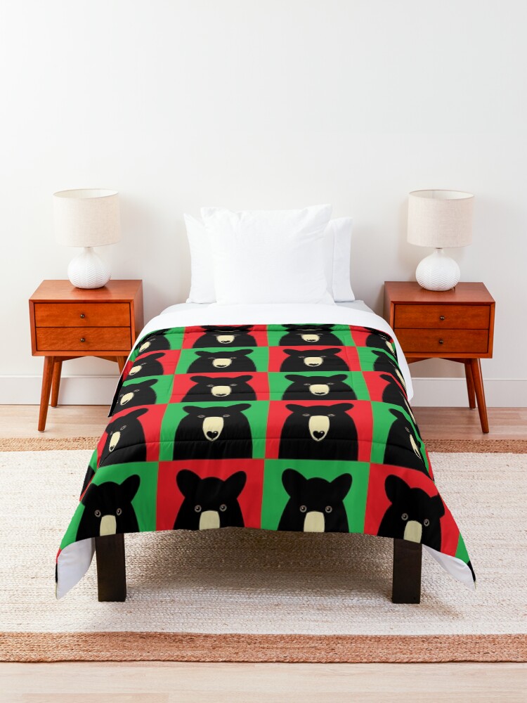 Alternate view of BLACK BEAR ON RED & GREEN Comforter