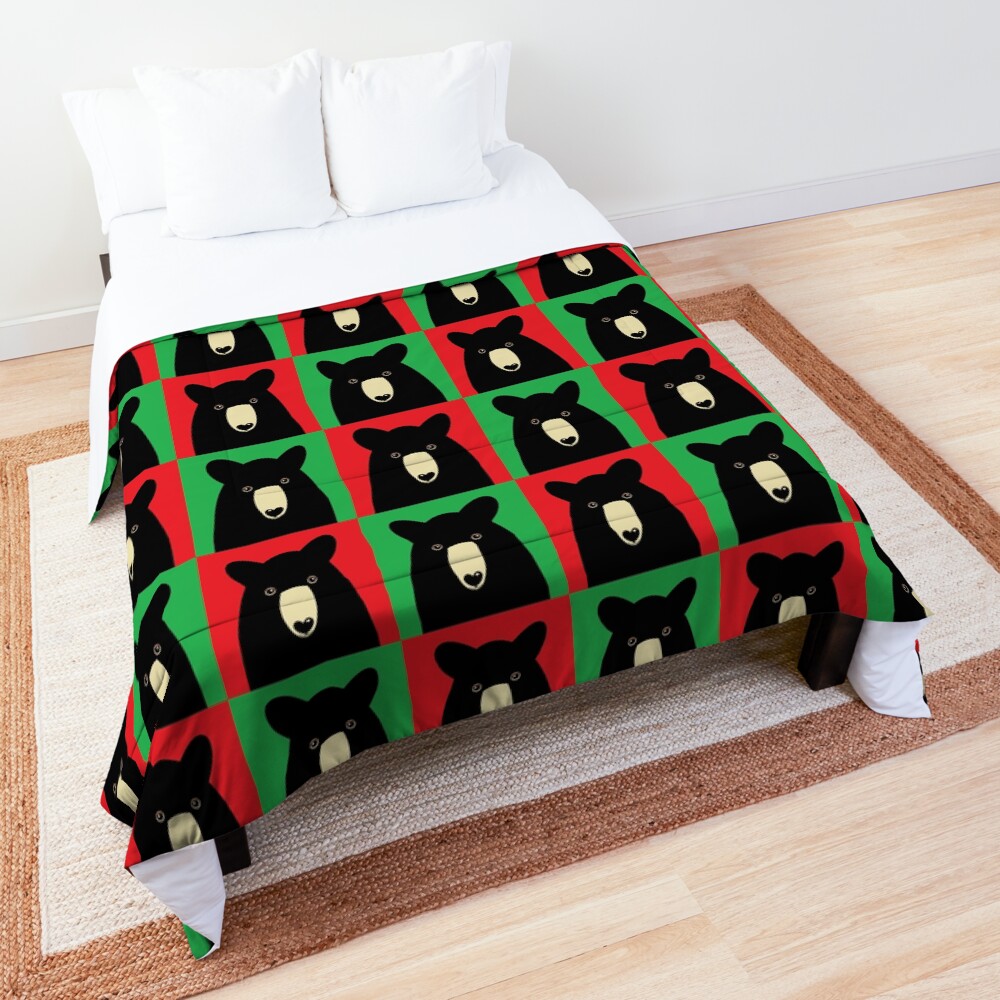 BLACK BEAR ON RED & GREEN Comforter