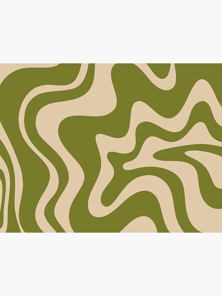 Retro Liquid Swirl Abstract Pattern in Mid Mod Beige and Olive Green by kierkegaard