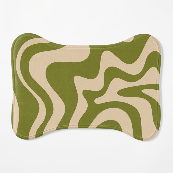 Retro Liquid Swirl Abstract Pattern in Mid Mod Beige und Olivgrün Napfunterlage für Hunde
